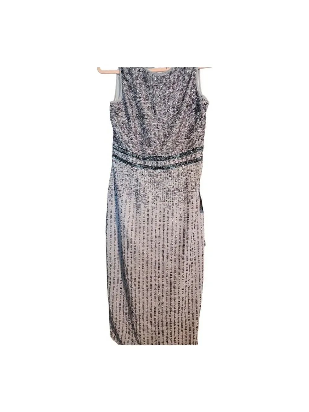 Mac Duggal Sequin Embellished Midi Dress Grey Size 6 - Picture 6 of 11